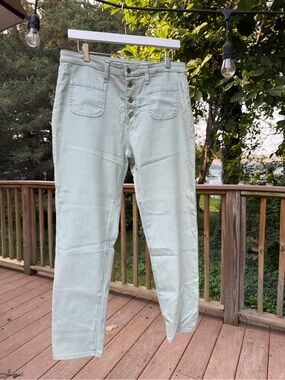 AG Adriano Goldschmied Sage Green Button Fly Slim Straight Jeans 32P